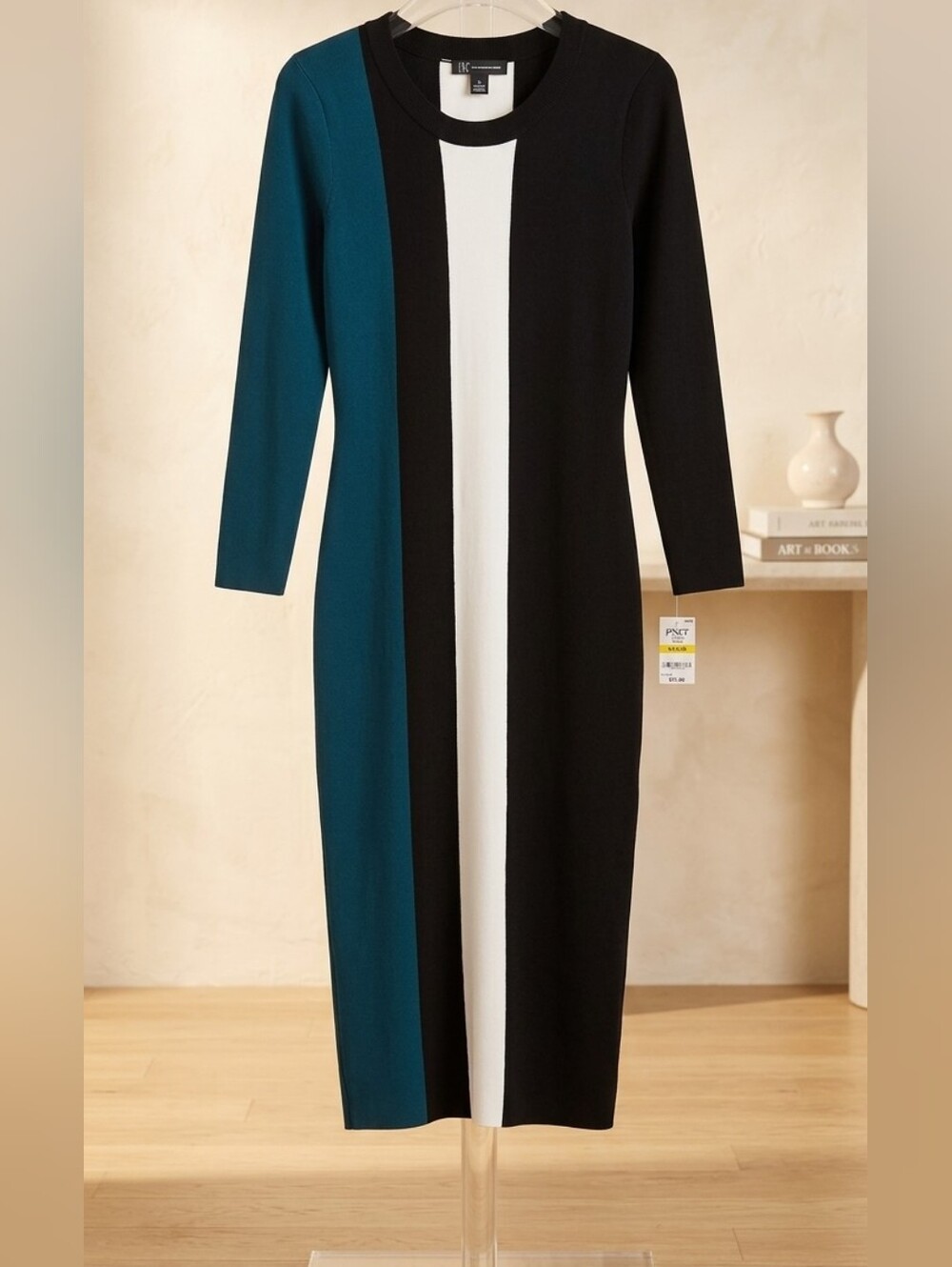 Elegant Black and Blue Colorblock Dress
